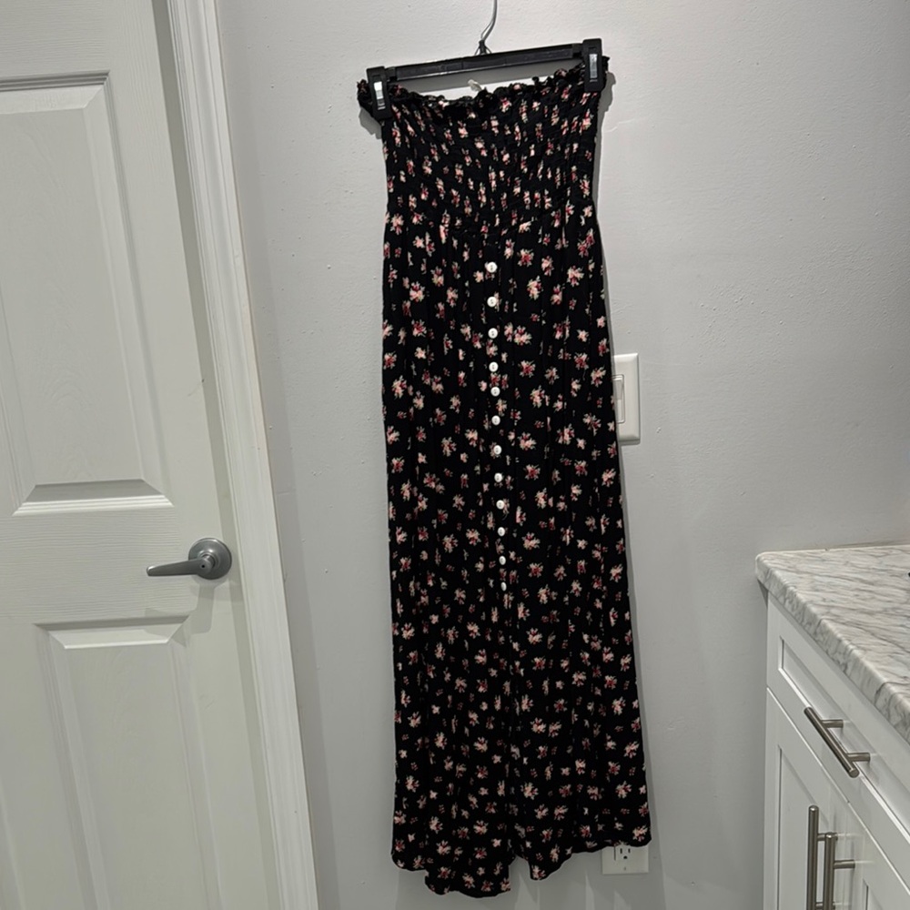 Black and White Smocked A-Line Maxi Skirt